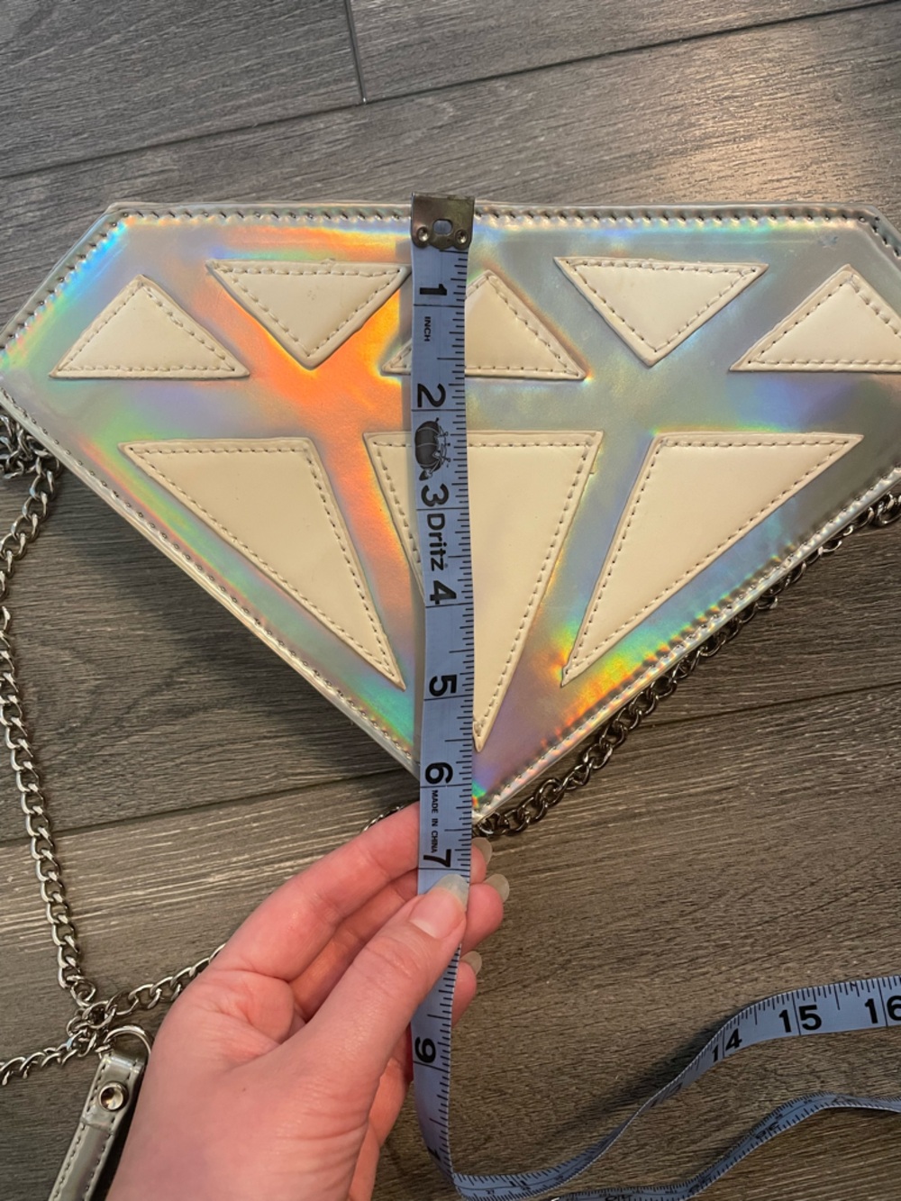 Holographic Diamond-Shaped Crossbody Bag in White/Cream - Picture 7 of 7